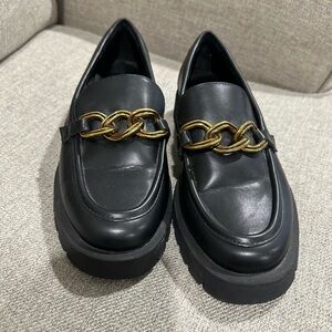 A New Day Black Loafers with Gold Chain Detail